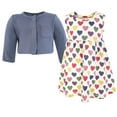 thumbnail image 3 of Hudson Baby Infant and Toddler Girls Cotton Dress and Cardigan Set, Indigo Hearts, 0-3 Months, 3 of 5