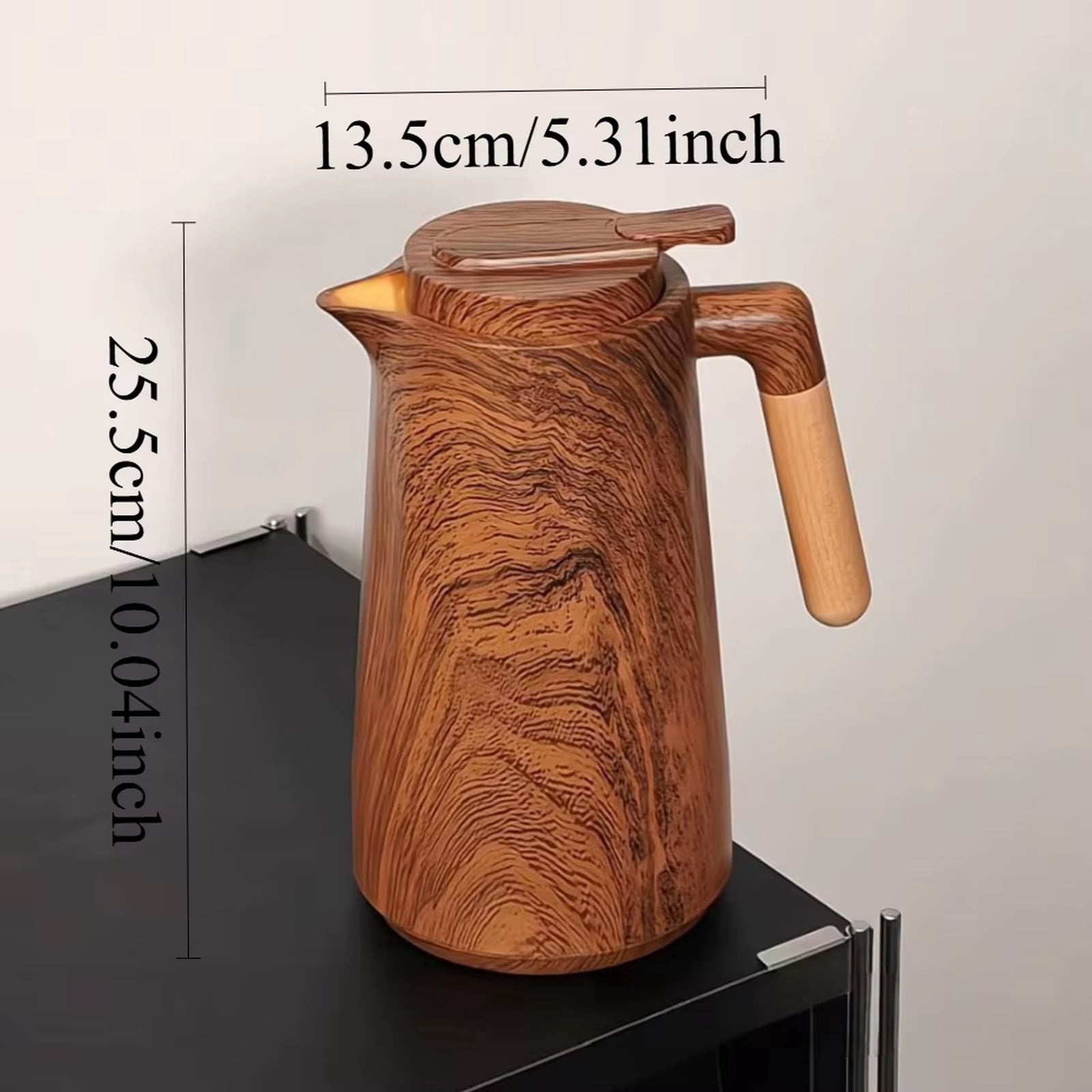 Home Use Glass Lined Insulated Coffee Carafe With Wooden Handle, Large Capacity Thermal Pitcher For Office Kitchen Hot Water,Gray