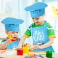 thumbnail image 5 of AOWOO 2 Pcs Kids Chef Apron and Hat Set, Adjustable Children's Cooking Apron for Baking Painting Play, Blue Role Play Costume Dress Up Toy Gift for Toddler Boy Girl, 5 of 7