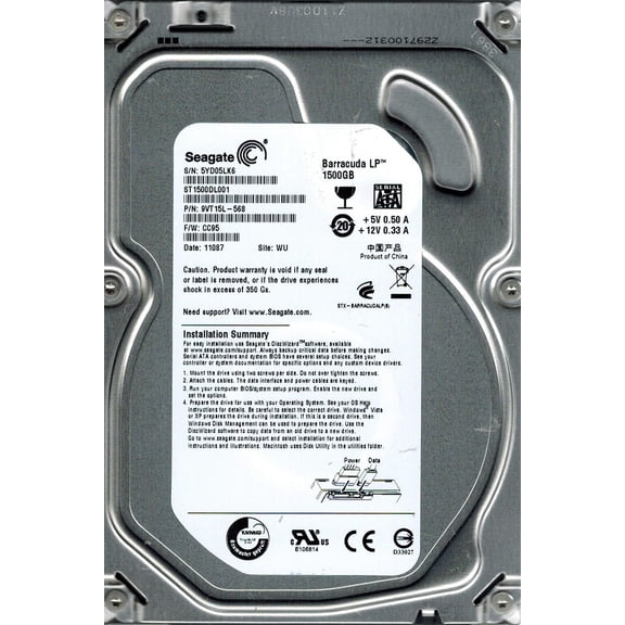 Seagate ST1500DL001 P/N: 9VT15L-568 F/W: CC95 1.5TB WU
