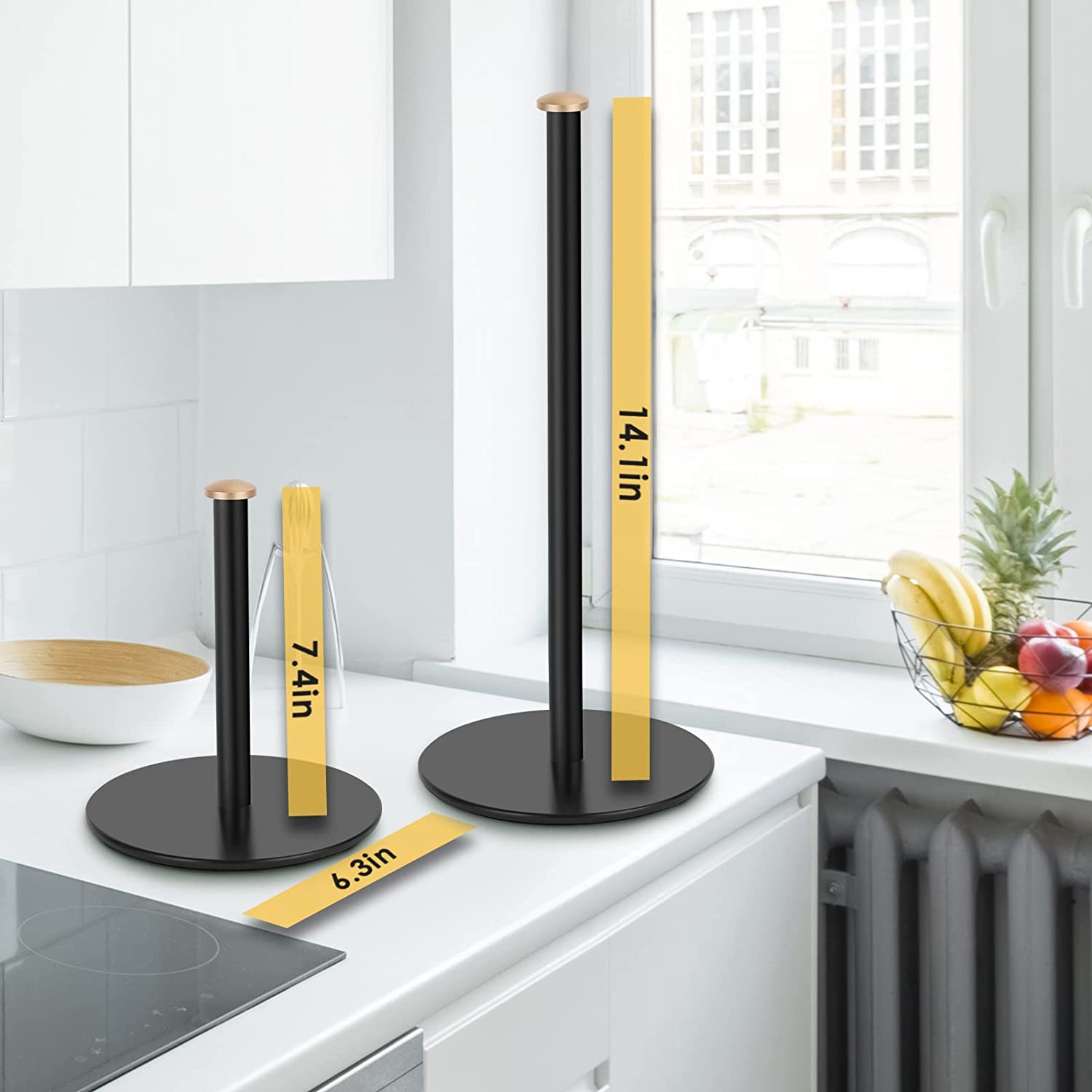 Paper Towel Holder Black, Adjustable Paper Towel Stand for Countertop - New House Essentials,Matte Black Bathroom Paper Towel Holders - Holds 3 Rolls,Kitchen Paper Towel Dispenser for Counter