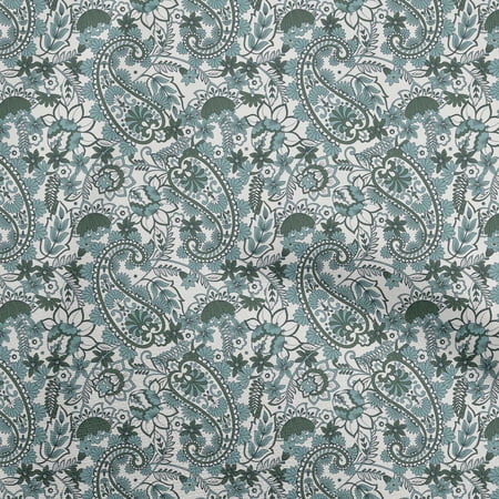 oneOone Silk Tabby Dusty Teal Green Fabric Paisleys Fabric For Sewing Printed Craft Fabric By The Yard 42 Inch Wide