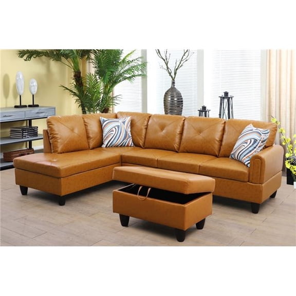 Lifestyle Furniture LFF09001A 97 in. Wide Left Facing L-Shaped Sectional Sofa, Chaise & Ottoman Set - Amber - 3 Piece