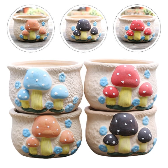 MLINS Unglazed Ceramic Hand Painted Succulent Pot for Flowers Assorted Color 4pcs Desktop Decoration