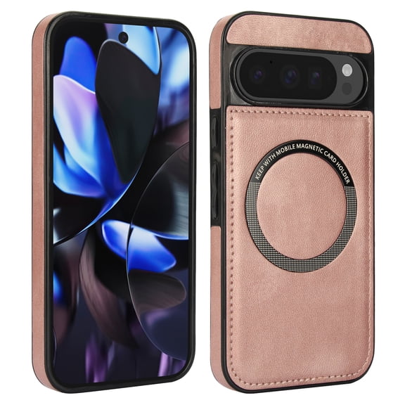 Allytechgroup Magnetic Case fo Google Pixel 8 Pro, PU Leather Back Cover Compatible with Magsafe Shockproof Anti-Scratch Phone Case for Google Pixel 8 Pro, Rosegold