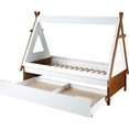 thumbnail image 3 of Benzara Modern Wood Twin Bed, House Shaped Bed Frame, Slat System, Brown, White, 3 of 4