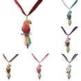 thumbnail image 3 of Flmtop Boho Ribbon Colorful Parrot Feather Rhinestone Lady Sweater Statement Necklace, 3 of 10