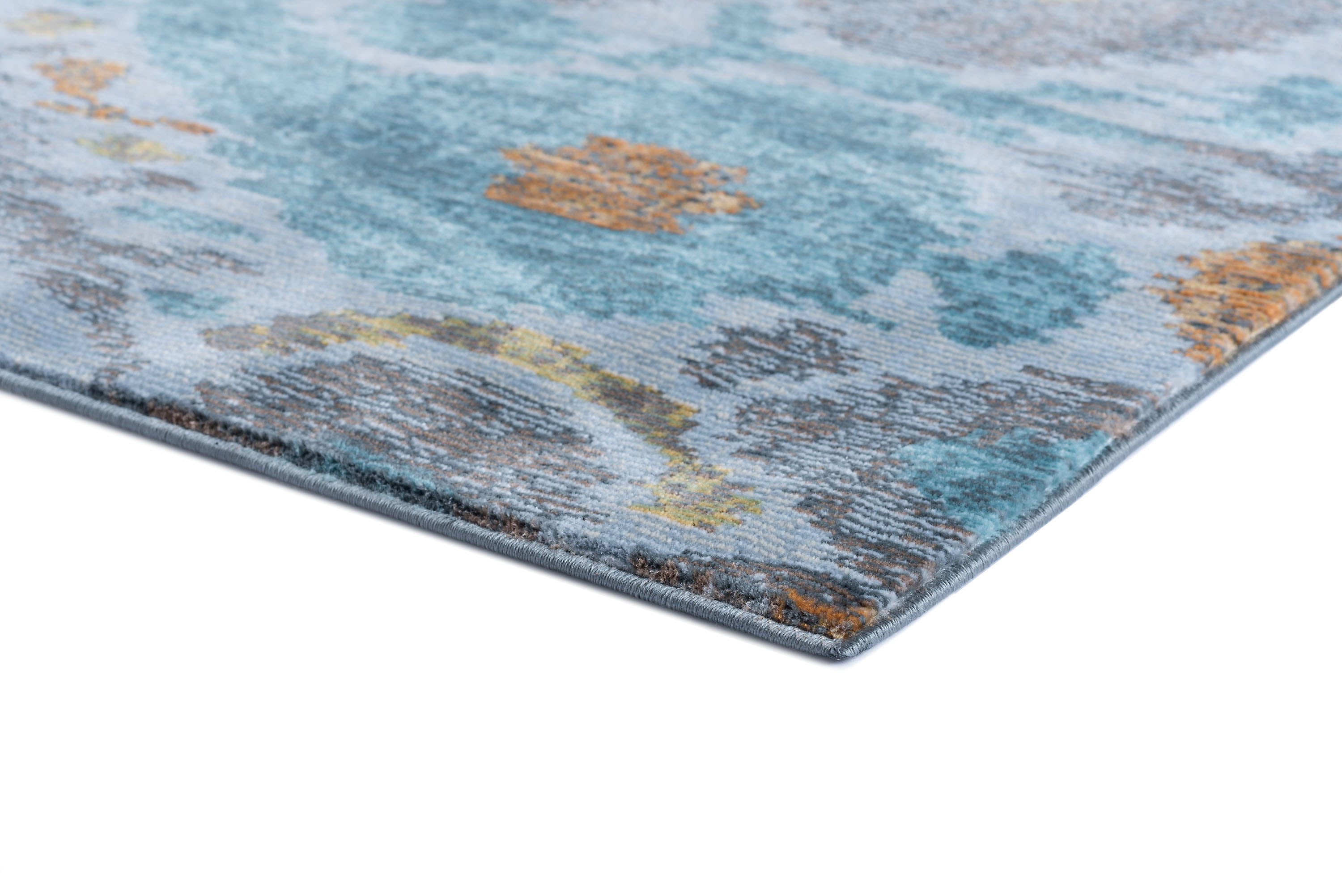 Transitional 8x11 Area Rug (7'10'' x 10'3'') Abstract Aqua, Gold Living Room Easy to Clean