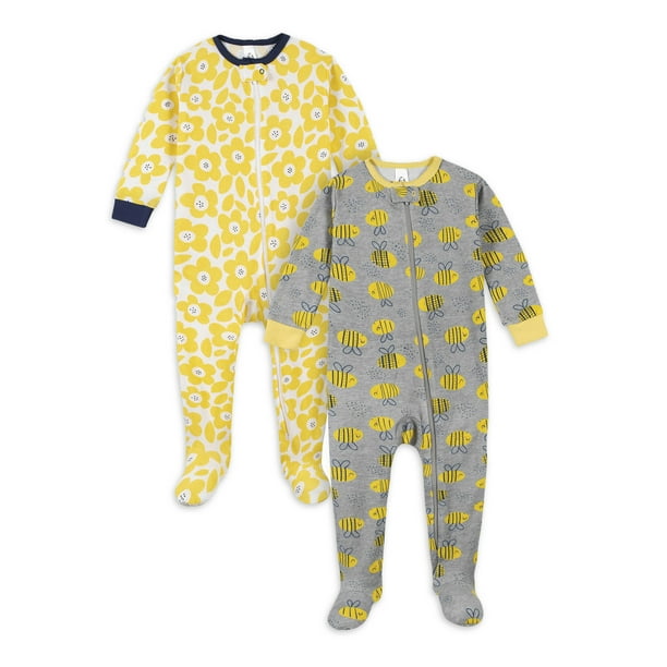 Gerber Baby & Toddler Girl Snug Fit Footed Cotton Pajamas, 2Pack