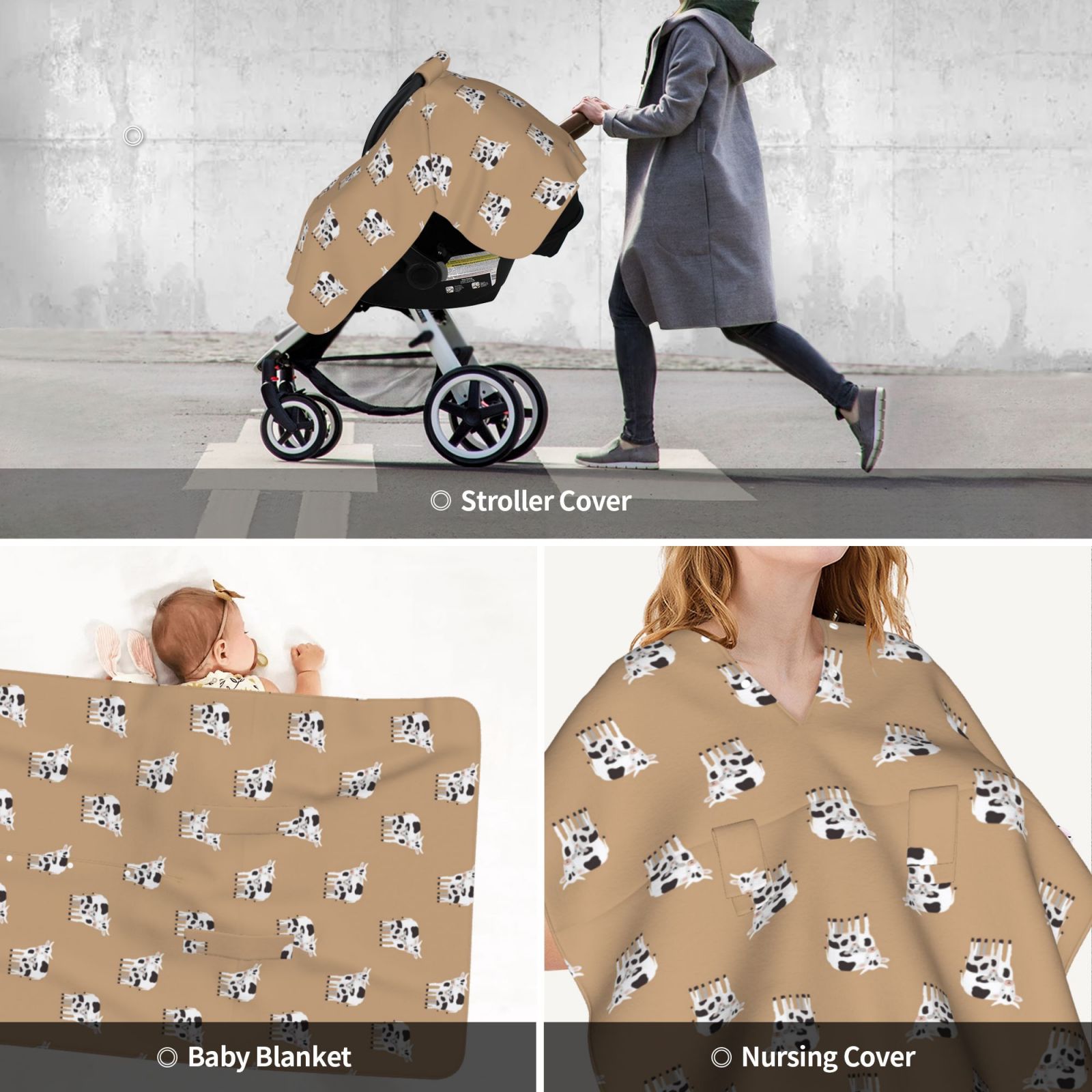 Car Seat Cover Baby - cow calf cute print Breathable Infant Car Seat Cover for Baby Carseat, Lightweight Comfort Baby Essentials Must Haves Newborn Stuff for Girl Boy