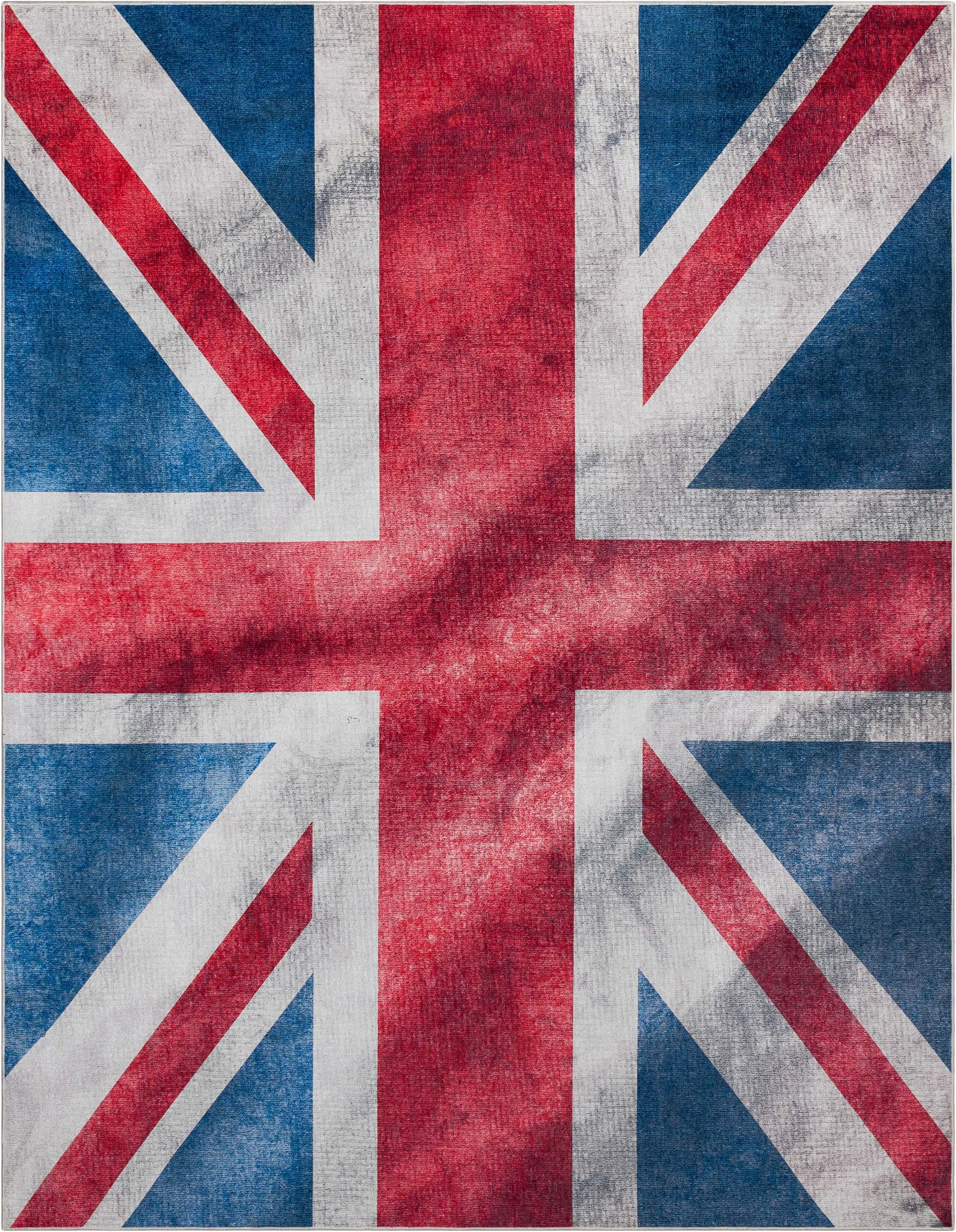 Well Woven Apollo British Flag Union Jack Royal Flag Vintage Red Blue White Flat-Weave Easy to Clean 7'7" x 9'10" Area Rug