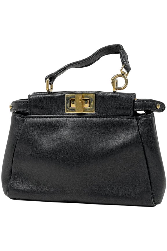 Pre-Owned Fendi Micro Peekaboo Handbag, 2-Way Shoulder Bag, Leather, Black, 8M0355, Women's