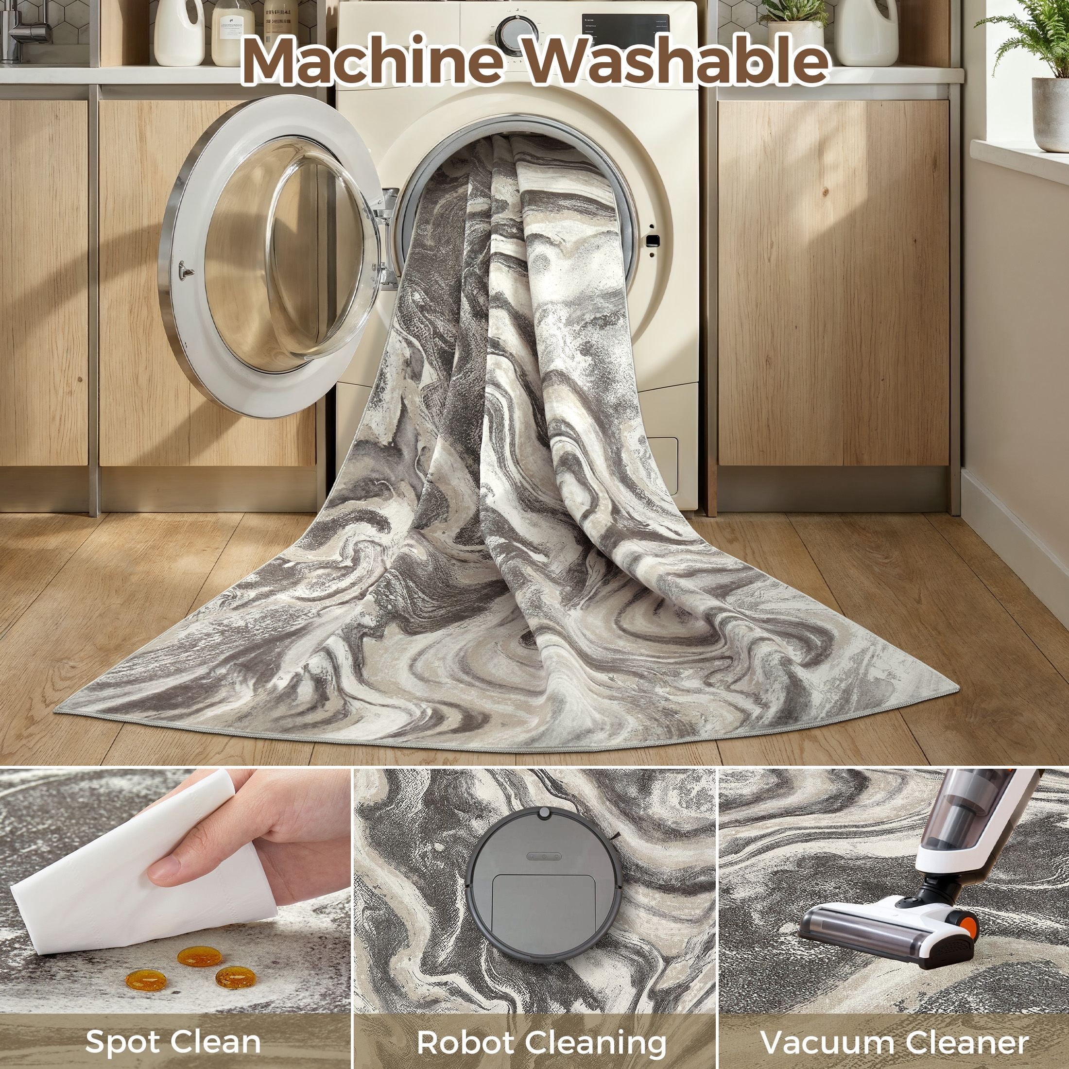 UERMEI 6'x9' Washable Area Rugs for Living Room, Washable Non-slip Soft Indoor Modern Vintage Rug for Bedroom Dining Room Office Home Decor Carpet,Dove Gray