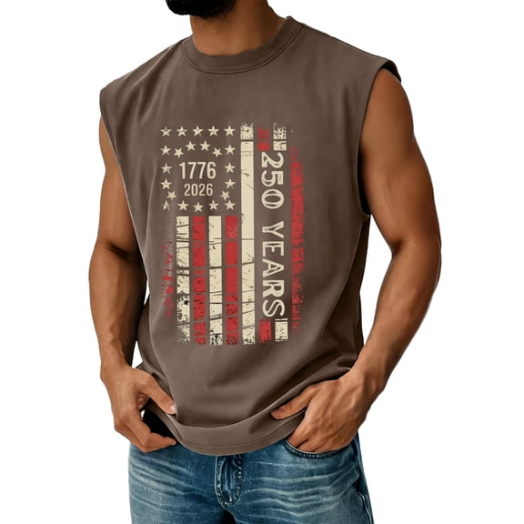 American Flag Tank Tops for Men 4th Of July USA Muscle Sleeveless Shirts 250th Anniversary USA Independence Day Patriotic Tank We the People Crewneck Outfits,Brown L