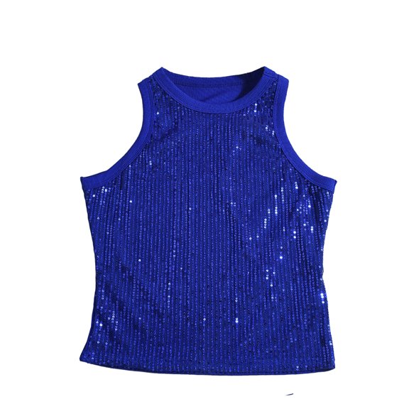 HongQid Metallic Crop Top for Women's Sleeveless Sparkly Sequin Cropped Tops
