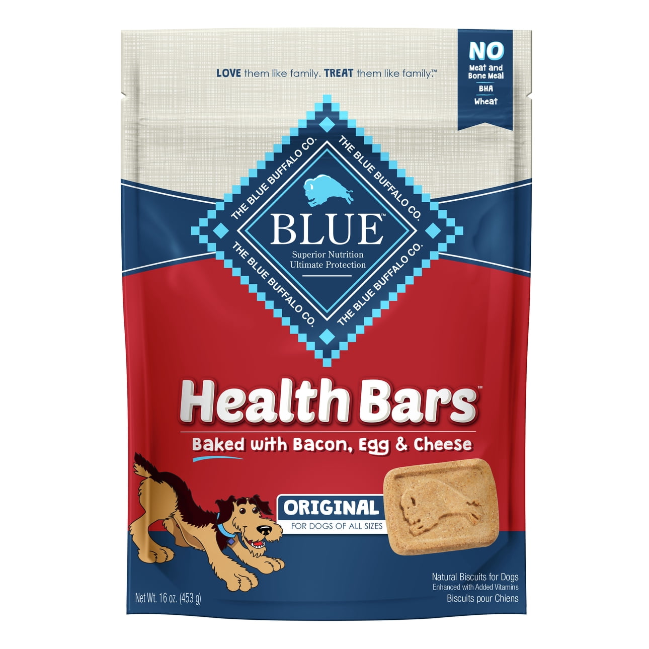 Blue Buffalo Health Bars Bacon, Egg & Cheese Flavor Crunchy Biscuit Treats for Dogs, Whole Grain, 16 oz. Bag