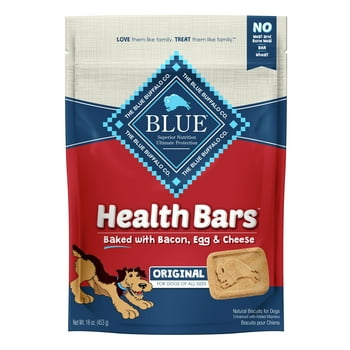 Blue Buffalo  Bars Bacon, Egg & Cheese Flavor Crunchy Biscuit Treats for Dogs, Whole Grain, 16 oz. Bag