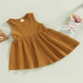 thumbnail image 3 of Robe de Bébé Enfant Fille Sans Manches Cou Solide Été une Ligne Robe, 3 of 8