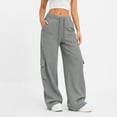 thumbnail image 6 of Women's Cargo Sweatpants High Waist Wide Leg Drawstring Baggy Fleece Lined Pants Casual Athletic Joggers with Pockets M, 6 of 7