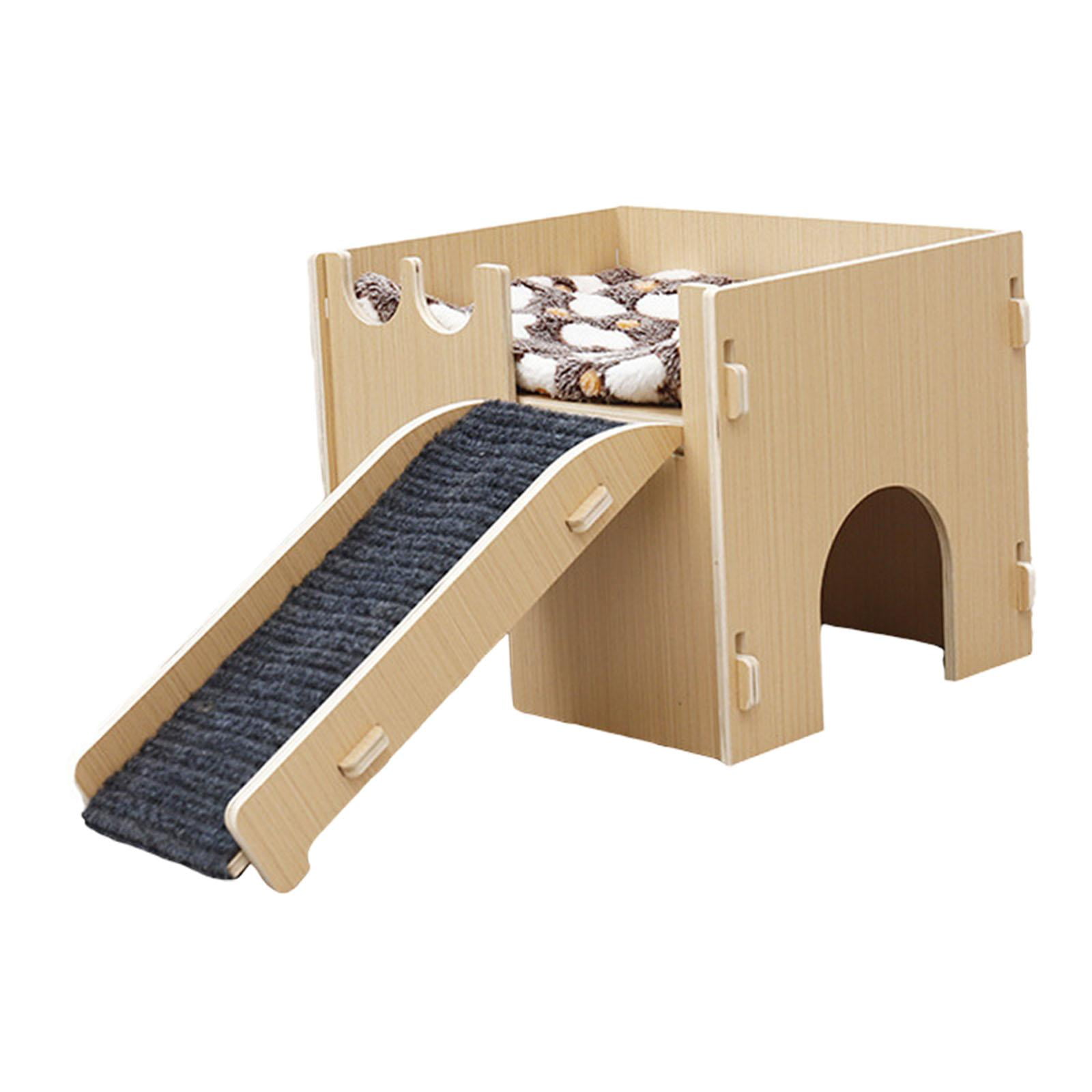 Bvdfgk Hamster House Wooden Guinea Pig Hideout Wood Cabin Bunny Playhouse Habitat Decor