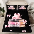 thumbnail image 2 of Feelyou Coffee Cup Child Full Size Sheets, Girly Princess Bow-tie Bed Sheets, Kawaii Pink Fashion Sheet Sets, Ultra Soft Bedroom Decor, 4-Piece, 2 of 7