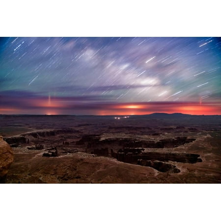 Star trails and Milky Way from Grand View point in Canyonland National Park near Moab, Utah Print Wall Art By David