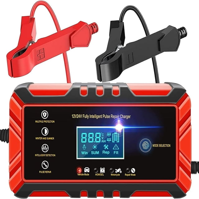 HLONK 12V/8A 24V/4A Car and Motorcycle Battery Charger Lead-Acid Battery Smart Charger Digital Display Car Trickle Charger Battery Start-Stop Repair Activation Charger