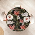 thumbnail image 4 of Ambesonne Tropical Fitted Round Tablecloth, Plumeria Strelitzia Flower, 56"- 60" Diameter, Dark Coral and Fern Green, 4 of 5