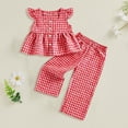 thumbnail image 2 of vigerkar Toddler Baby Girl Clothes Summer Spring Baby Outfit Plaid Frill Trim Plaid Tank Tops Pants 12 18 24 Month 3T 4T 5T (Red, 2-3 Years), 2 of 5