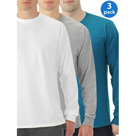 Rib Long Sleeve Crewneck Tee - Eversoft Big Men‘s Long Sleeve Crew T-Shirt with Rib Cuffs, 3 Pack