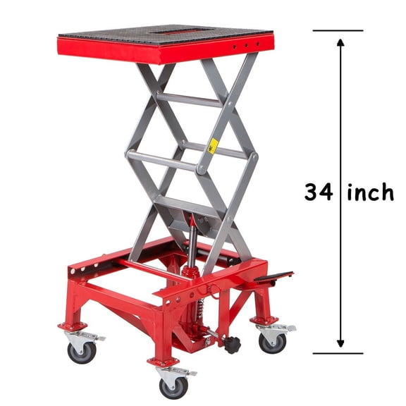 XtremepowerUS 300 lb Hydraulic Motorcycle Lift Jack, Foot Pedal Scissor Stand with 4 Wheels, 13"–36" Adjustable Height for Dirt Bikes & ATVs