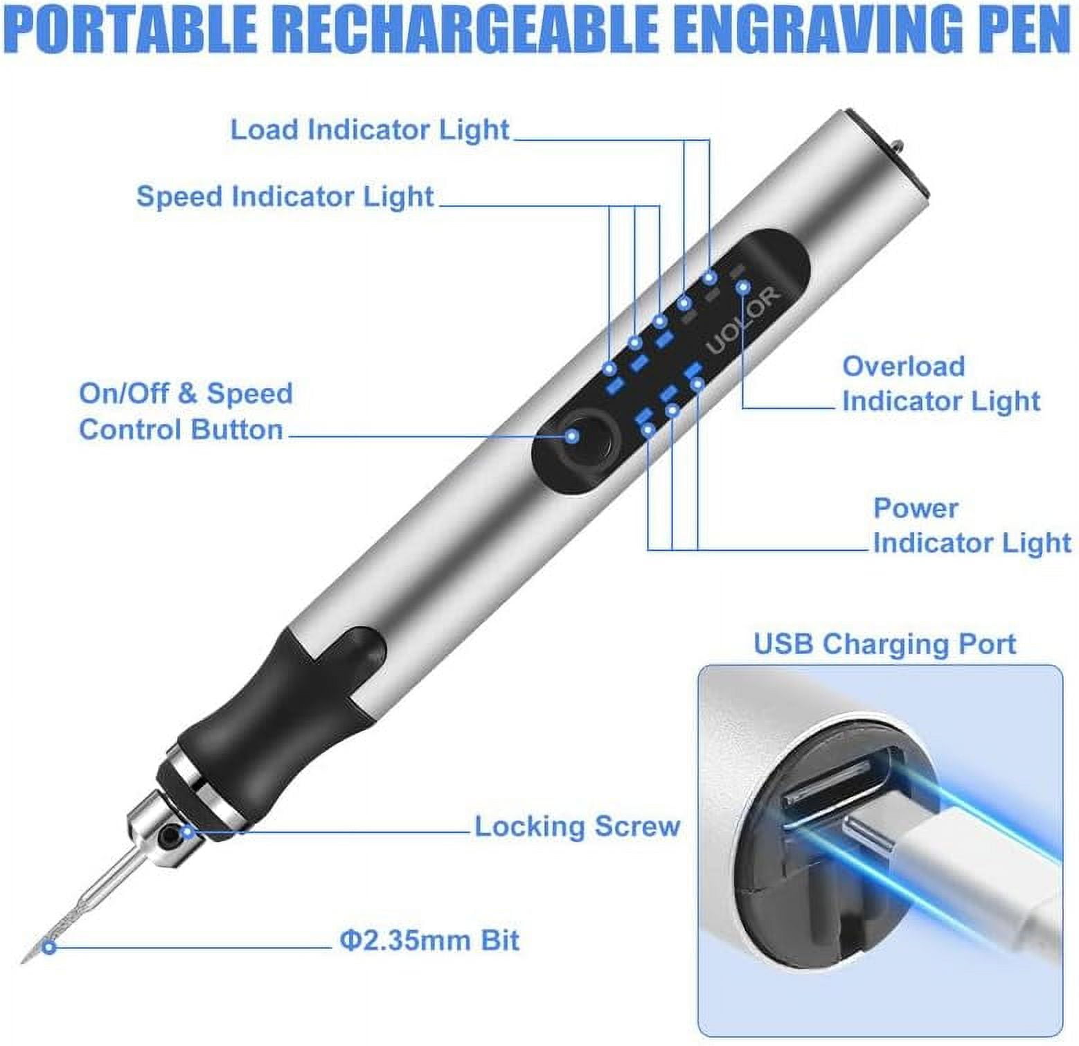 Wiher Electric Engraving Pen Kit with 42 Bits, Mini Electric DIY Engraver Cordless Rotary Tools Portable Engraving Tool for Jewelry Wood Metal Stone Plastic Glass Etching (Silver)