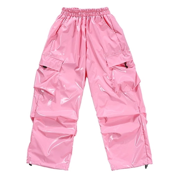DHFJKG Glitter Cargo Pants For Girls Hip Hop Sequins Multi Pockets Performance Glossy Stage Street Jazz Pants Kids Teens Carnival Trendy Trousers
