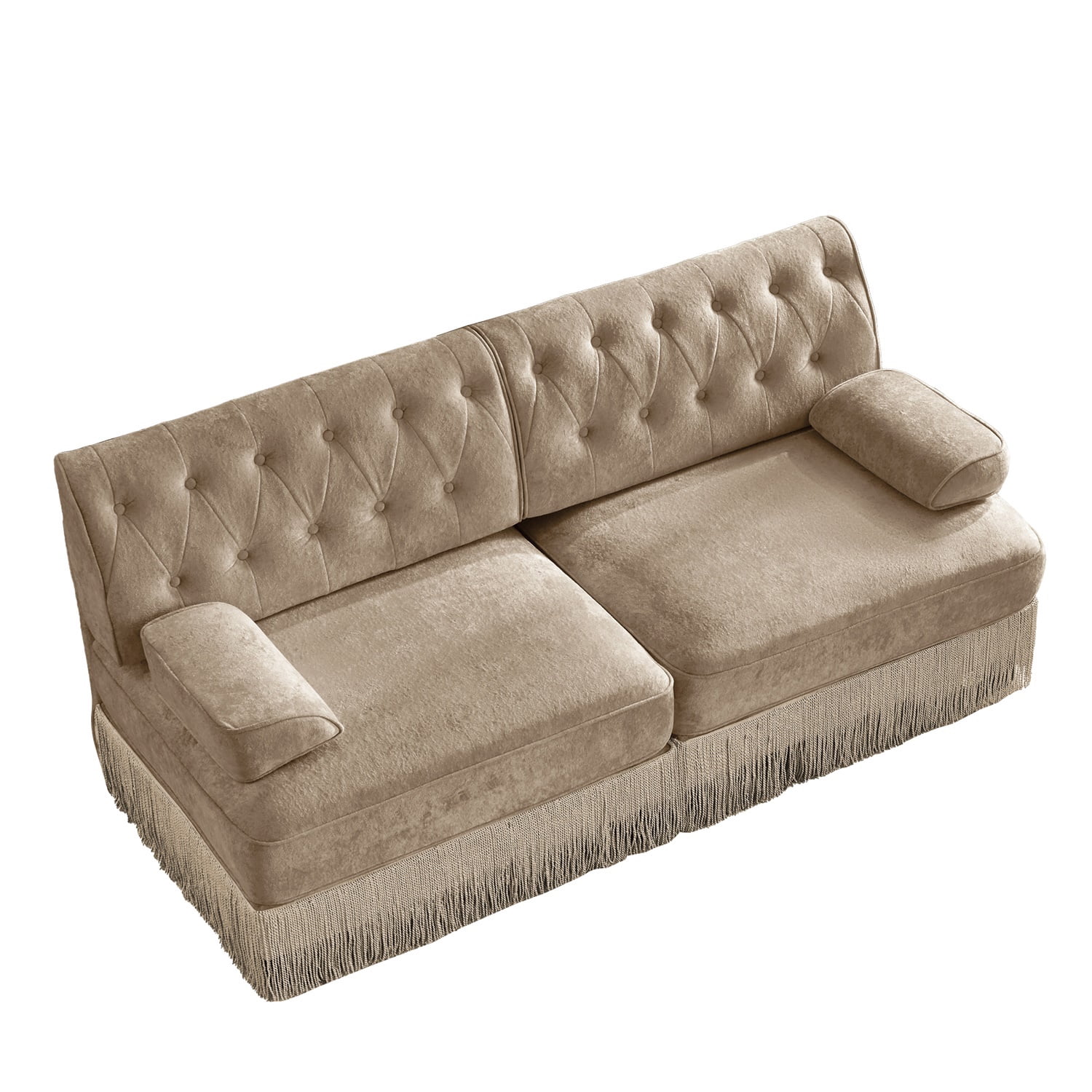 Hommoo 2-Seater Chesterfield Style Velvet Fabric Sofa Couch set, Tufted Button Upholstered Design and Floor-grazing TasseL, Free Combination Sectional Sofa, for Home, Camel