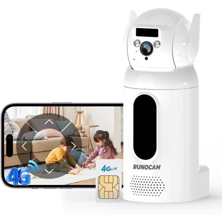Runofast 4G LTE Cellular Security Camera Indoor, No WiFi Wireless Battery Cameras with Speaker for Dog/Cat, Baby Monitor