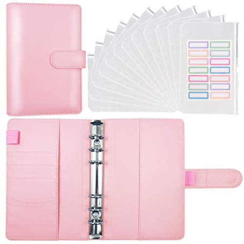 Budget Binder PU Leather Loose-Leaf Folder Binder Cover With 12 PC Clear Plastic 
