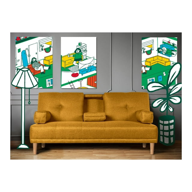 Sofá Cama De Lino Mostaza Modelo Coffey Makora Con Portavasos