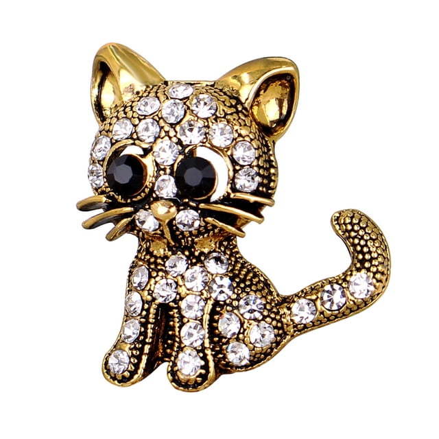 MasteelfCA Crystal Cat Pin Brooch Brooch with Rhinestones Women Girls Dress Scarf Accessory (Gold)