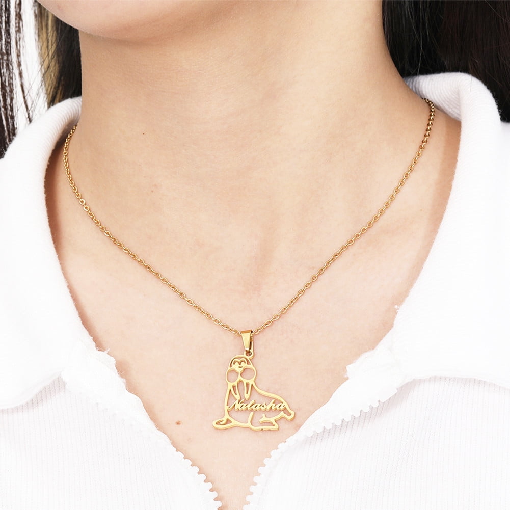 Sea Lion Custom Name Necklace, Gold 
