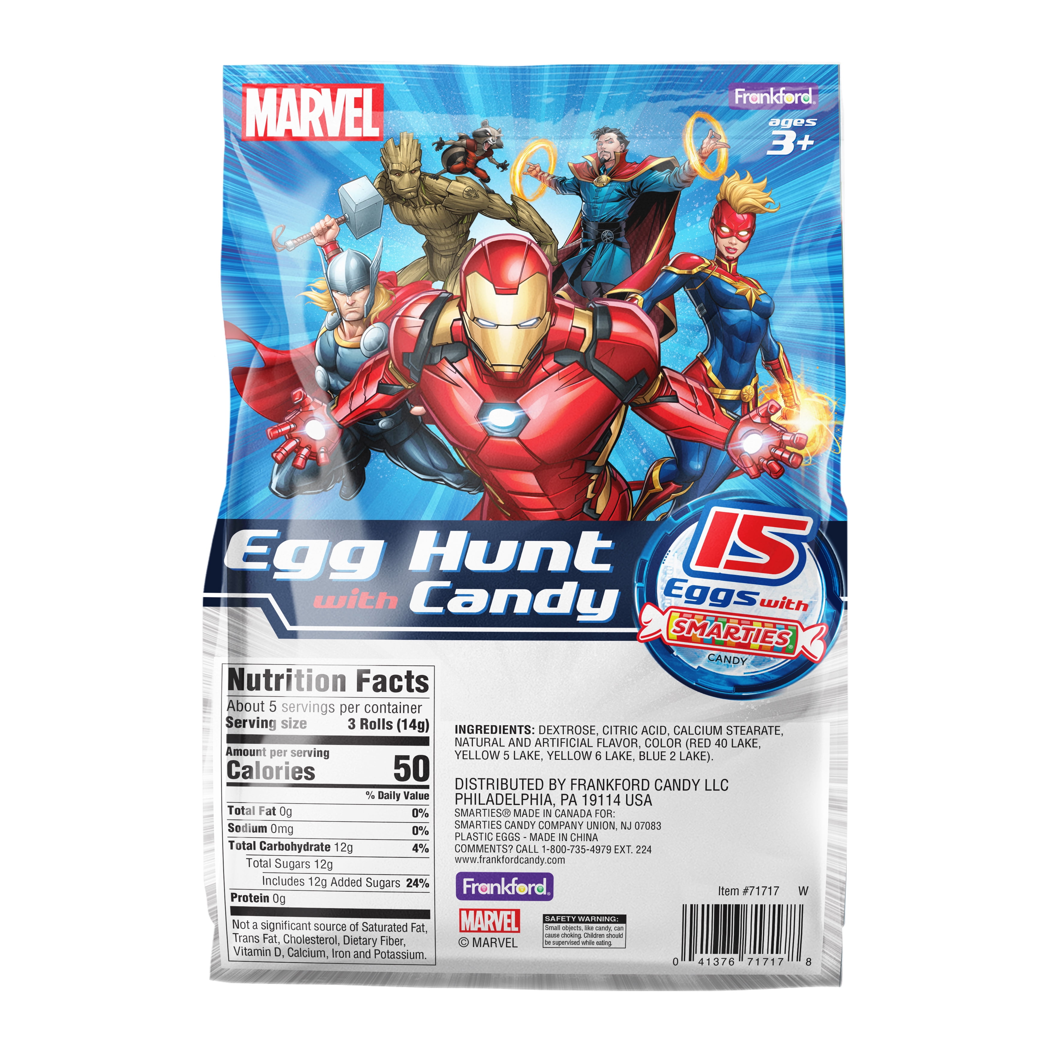Marvel Plastic Egg Hunt with Smarties Candy, 15 Count 2.38 oz