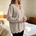 thumbnail image 5 of Dzrciro Sweatshirt for Women, Long Sleeve V Neck Khaki Pullover Tops with Scalloped Hem, Fall Casual Loose Comfy Sweatshirts S-2XL, 5 of 8