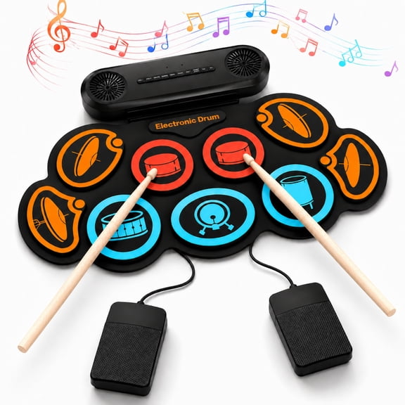INSMART Electronic Drum Set 9 Pad Portable Drum Kit with Dual Pedals Speakers Bluetooth MIDI USB Rechargeable Battery for Beginners and Kids