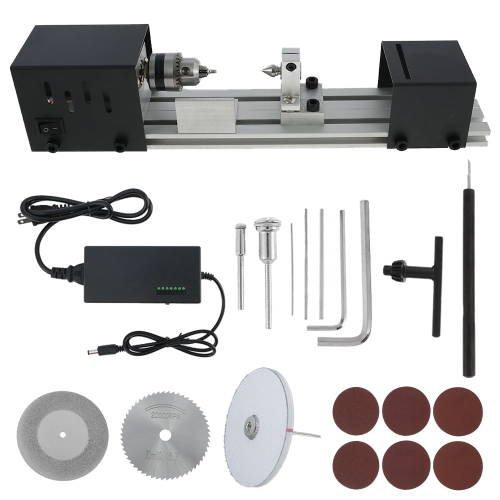 Mini Lathe Polishing Machine Desktop Cutting Machine W/ Power Supply Accessories 