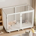 thumbnail image 3 of 30" High Heavy Duty Metal Dog Playpen with 8 Wheels for Puppy and Small Dogs, 6 Panel Metal Dog Crate with Lockable Door, 2 Wooden Bottom Boards, Dog Pen for Indoor/Outdoor Use, 3 of 10
