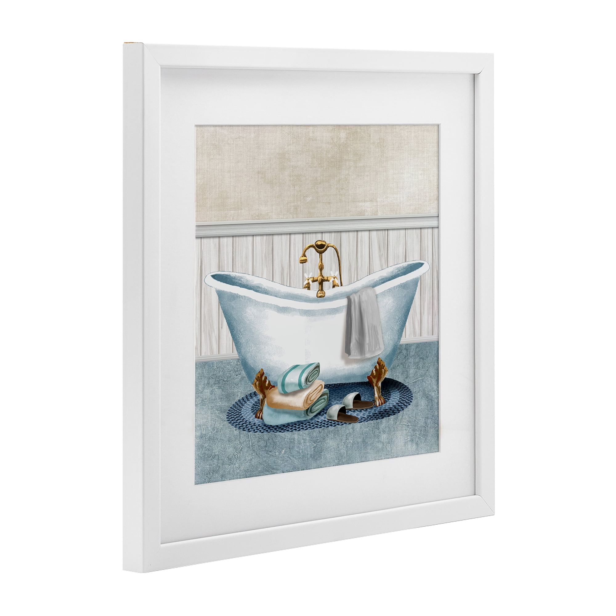 Stupell Industries Cozy Spa Bathtub & Slippers White Framed Print Under Glass, design by Conrad Knutsen
