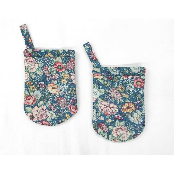 Rose Garden Oven Mitts (Set Of 2) by Penny's Needful Things (Blue)