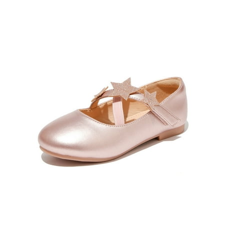 

SIMANLAN Girls Comfort Glitter Flats School Soft Sole Round Toe Mary Jane Dance Cute Ballet Flat Champagne Pink 6.5C