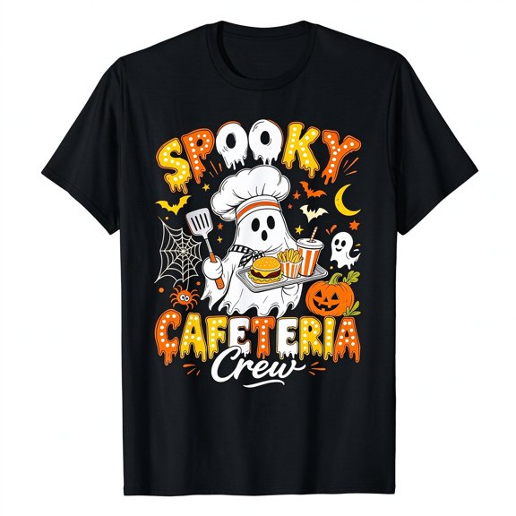 Halloween Men's T-Shirt Spooky Cafeteria Crew Design Short Sleeve Holiday Gift Cotton Tees