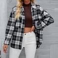thumbnail image 2 of Diufon Womens Fall Casual Shirts Lapel Button Long Sleeve Coats Trendy Plaid Printed Blouses with Pockets, 2 of 4