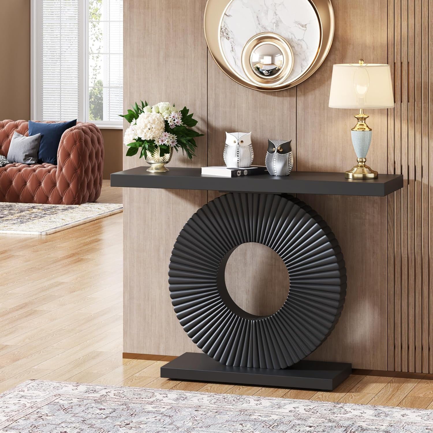 Tribesigns Modern Console Table with Geometric Base, 40" Wood Sofa Table for Hallway, Black